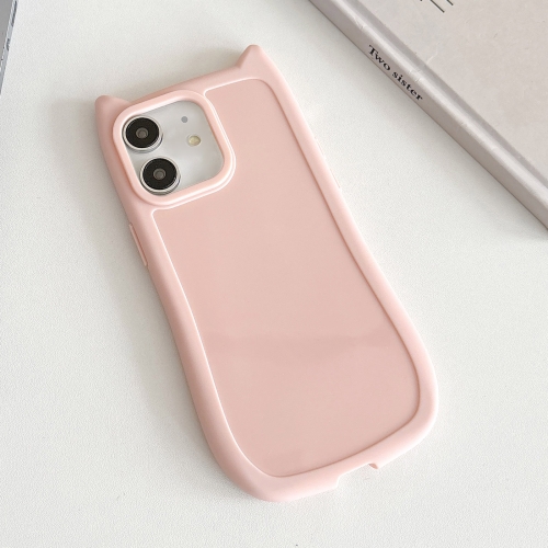 

For iPhone 11 Frosted Solid Color Cat Head TPU Phone Case(Pink)