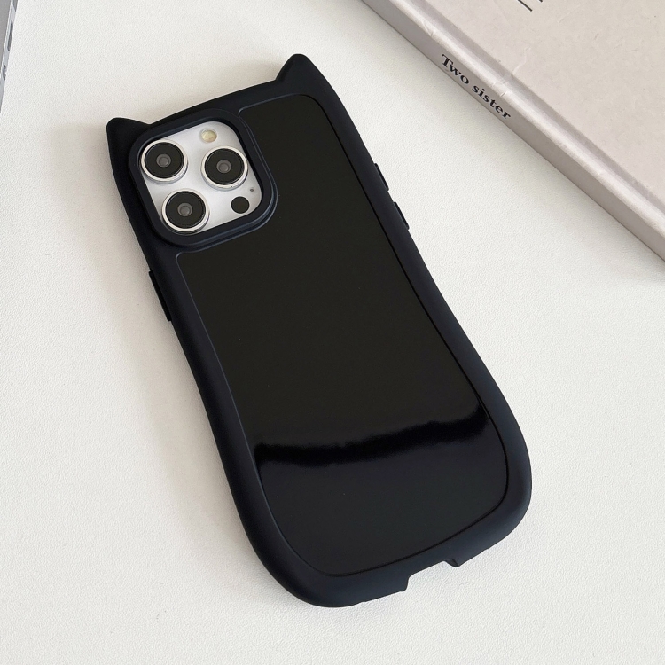 

For iPhone 14 Pro Frosted Solid Color Cat Head TPU Phone Case(Black)