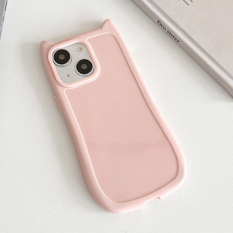 

For iPhone 15 Frosted Solid Color Cat Head TPU Phone Case(Pink)