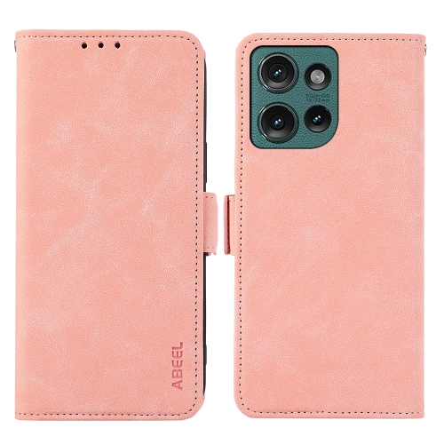 

For Motorola Edge 50 Neo ABEEL Frosted Magnetic RFID Leather Phone Case(Pink)