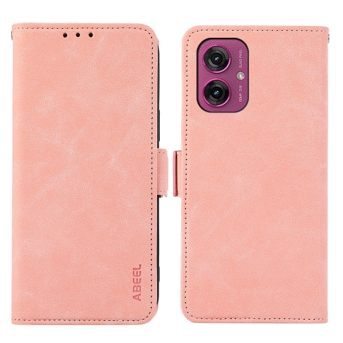 

For Motorola Moto G55 5G ABEEL Frosted Magnetic RFID Leather Phone Case(Pink)