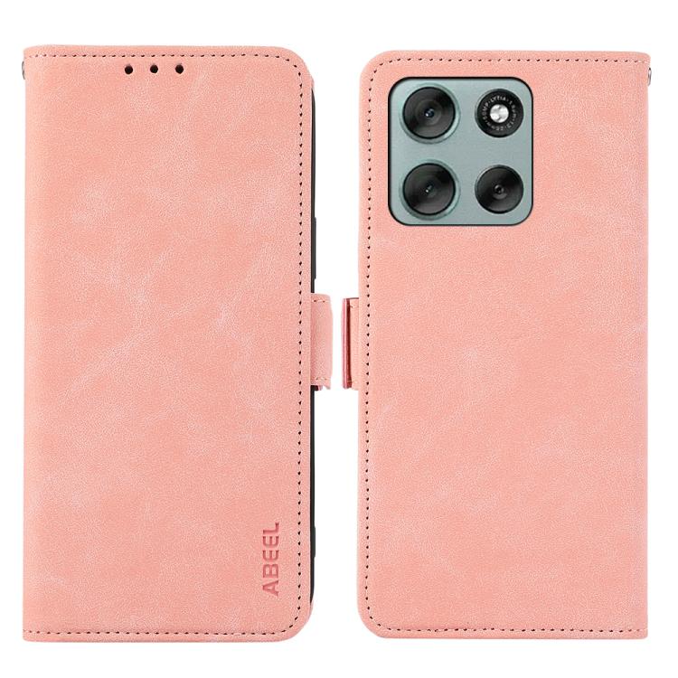 

For Motorola Moto G86 Power ABEEL Frosted Magnetic RFID Leather Phone Case(Pink)
