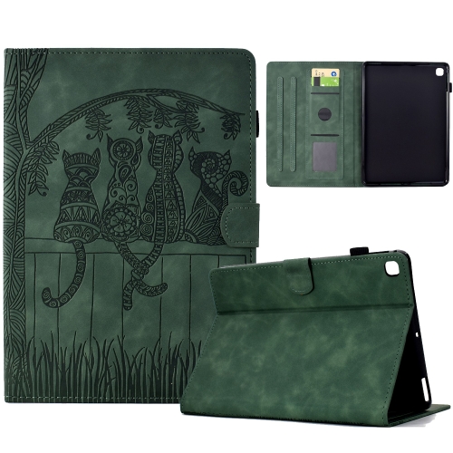 

For Samsung Galaxy Tab S6 Lite P610 Cats Embossed Leather Smart Tablet Case(Green)