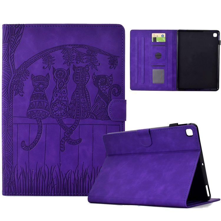 

For Samsung Galaxy Tab S6 Lite P610 Cats Embossed Leather Smart Tablet Case(Purple)