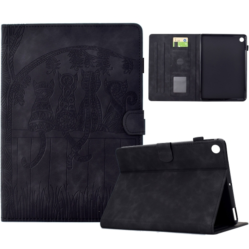 

For Samsung Galaxy Tab A9+ Cats Embossed Leather Smart Tablet Case(Black)