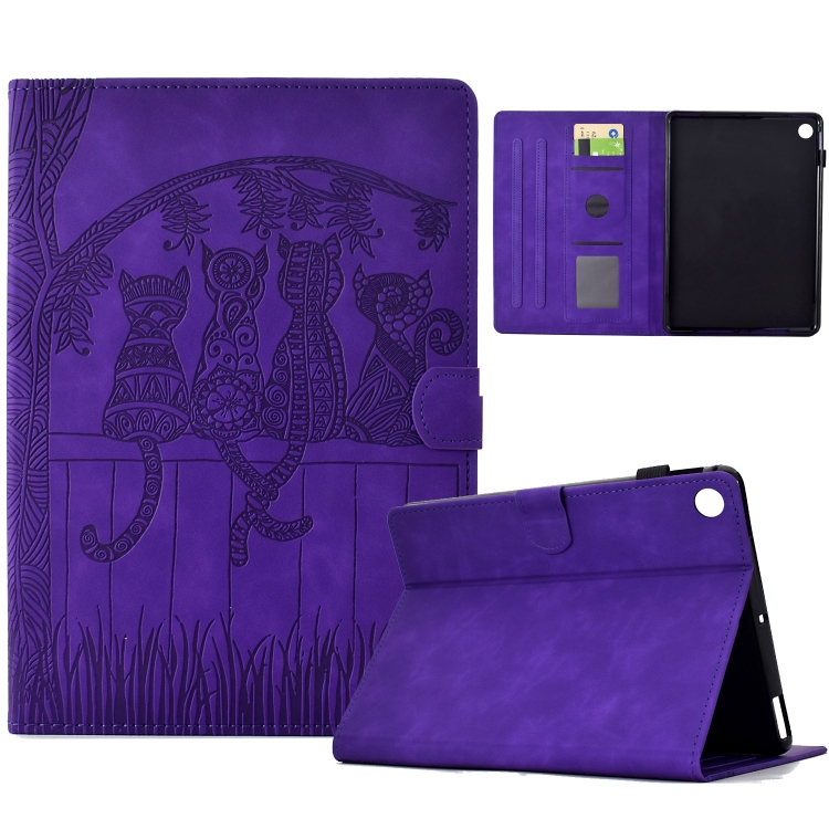 

For Samsung Galaxy Tab A11+ / A9+ Cats Embossed Leather Smart Tablet Case(Purple)