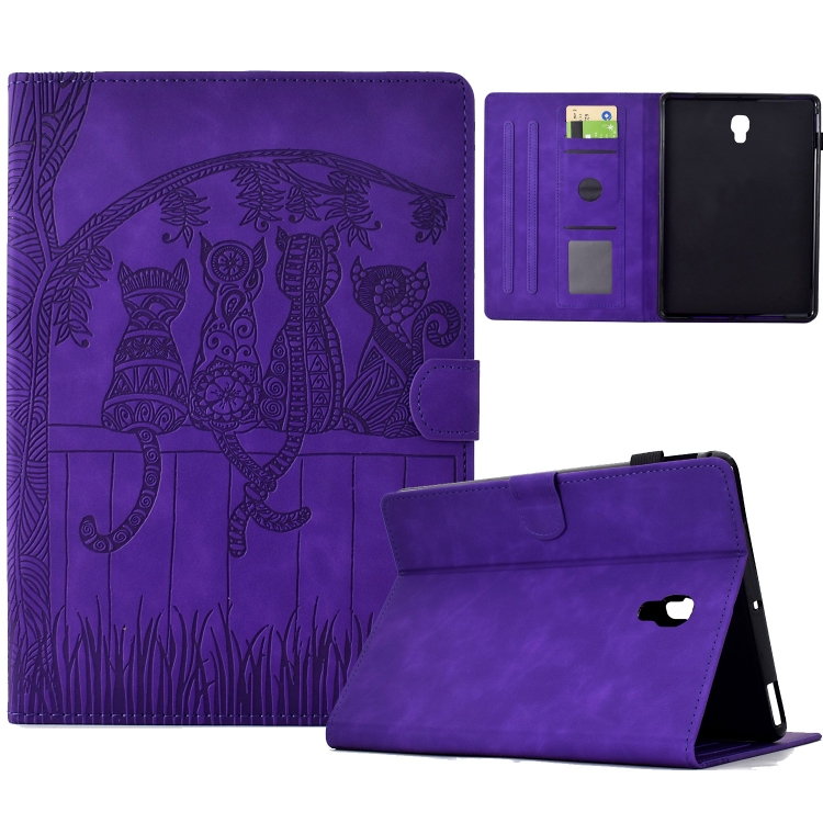 

For Samsung Galaxy Tab A 10.5 T590 Cats Embossed Leather Smart Tablet Case(Purple)