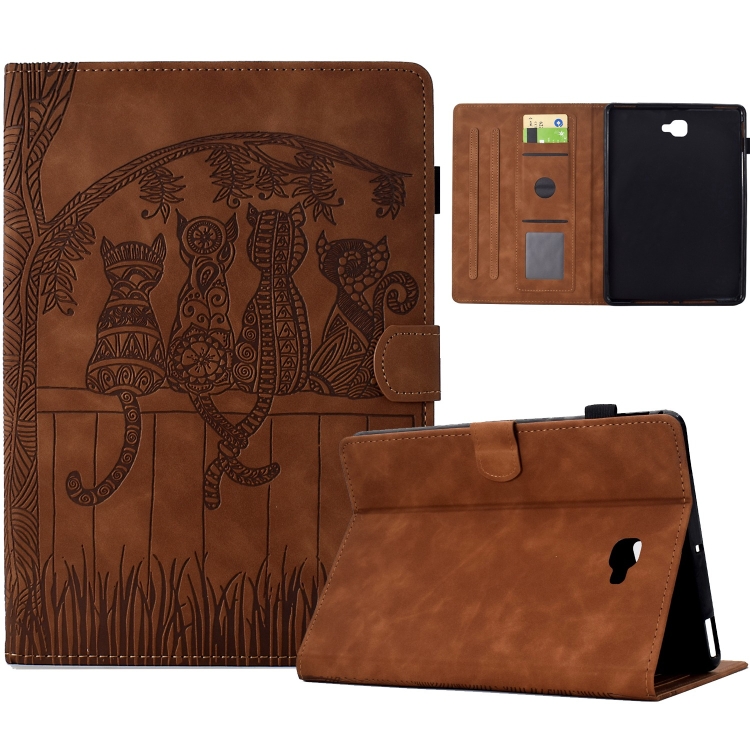 

For Samsung Galaxy Tab A 10.1 2016 T580 Cats Embossed Leather Smart Tablet Case(Brown)