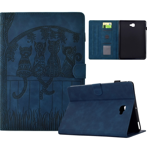 

For Samsung Galaxy Tab A 10.1 2016 T580 Cats Embossed Leather Smart Tablet Case(Dark Blue)