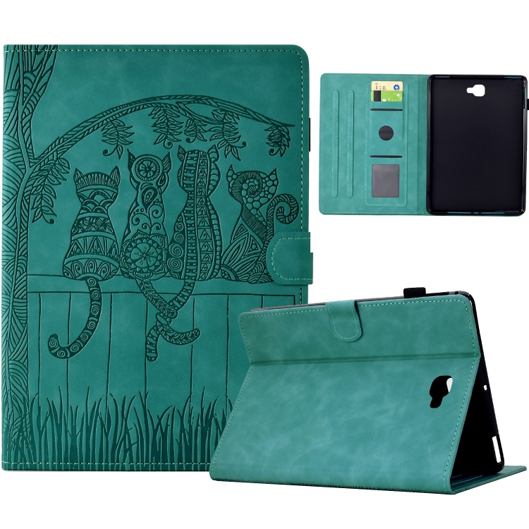 

For Samsung Galaxy Tab A 10.1 2016 T580 Cats Embossed Leather Smart Tablet Case(Light Blue)