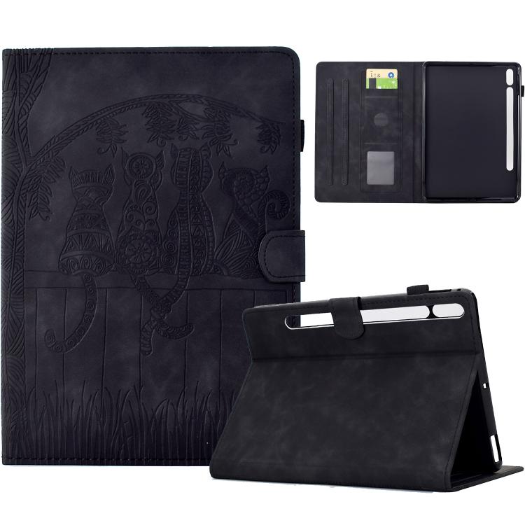 

For Samsung Galaxy Tab S10 FE+ Cats Embossed Leather Smart Tablet Case(Black)