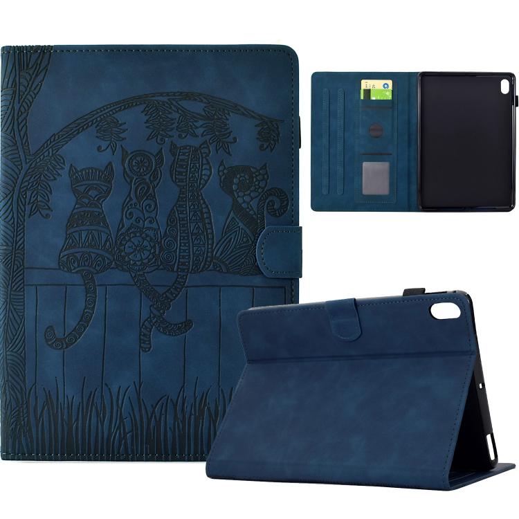 

For Samsung Galaxy Tab S11 Cats Embossed Leather Smart Tablet Case(Dark Blue)