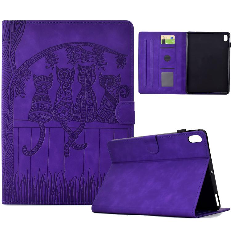 

For Samsung Galaxy Tab S11 Cats Embossed Leather Smart Tablet Case(Purple)