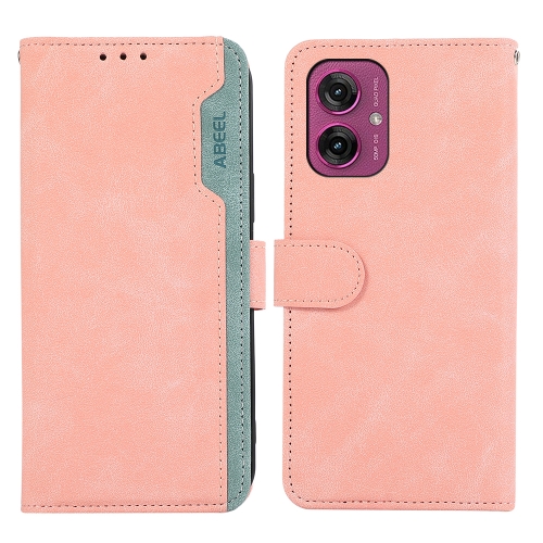 

For Motorola Moto G55 5G ABEEL Color Block Magnetic RFID Leather Phone Case(Pink-Cyan)