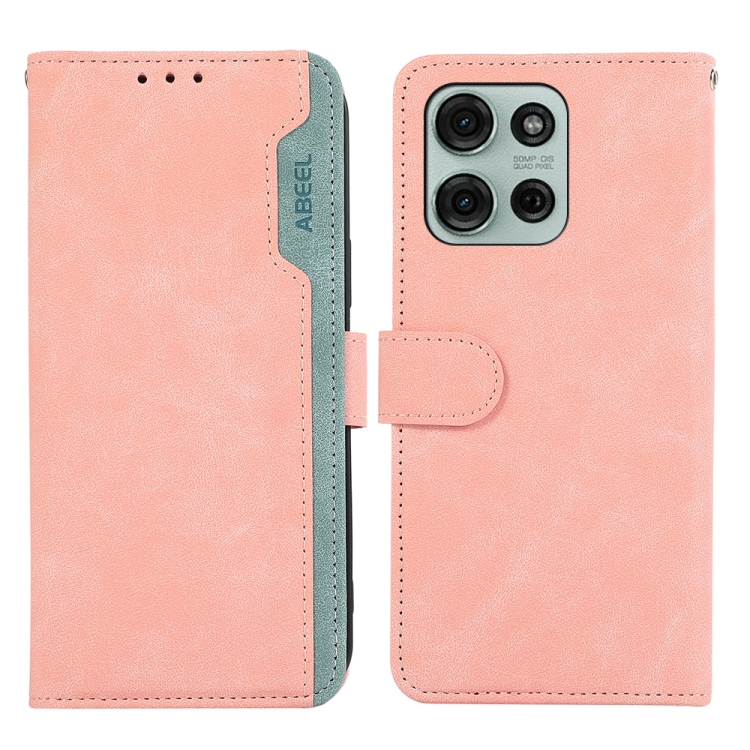 

For Motorola Moto G75 5G ABEEL Color Block Magnetic RFID Leather Phone Case(Pink-Cyan)