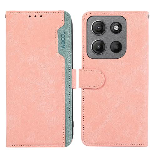 

For Motorola Moto G15 4G / G05 ABEEL Color Block Magnetic RFID Leather Phone Case(Pink-Cyan)