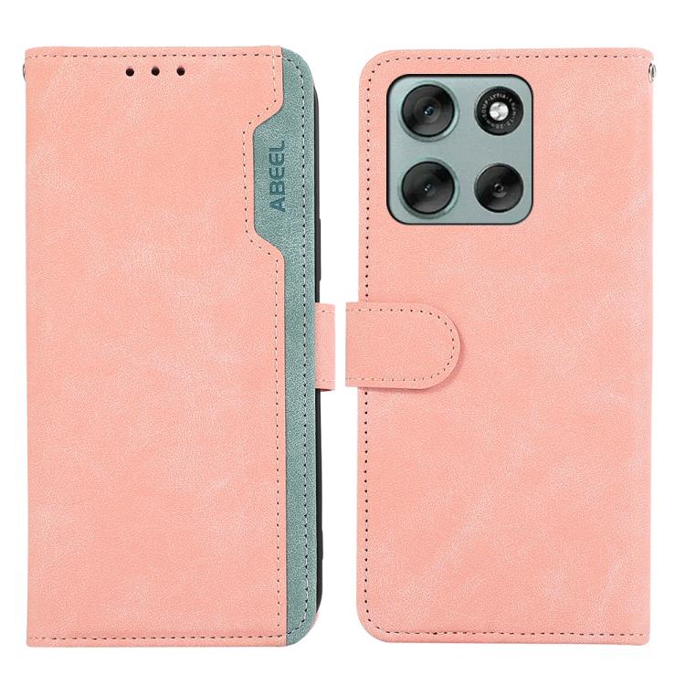 

For Motorola Moto G86 Power ABEEL Color Block Magnetic RFID Leather Phone Case(Pink-Cyan)