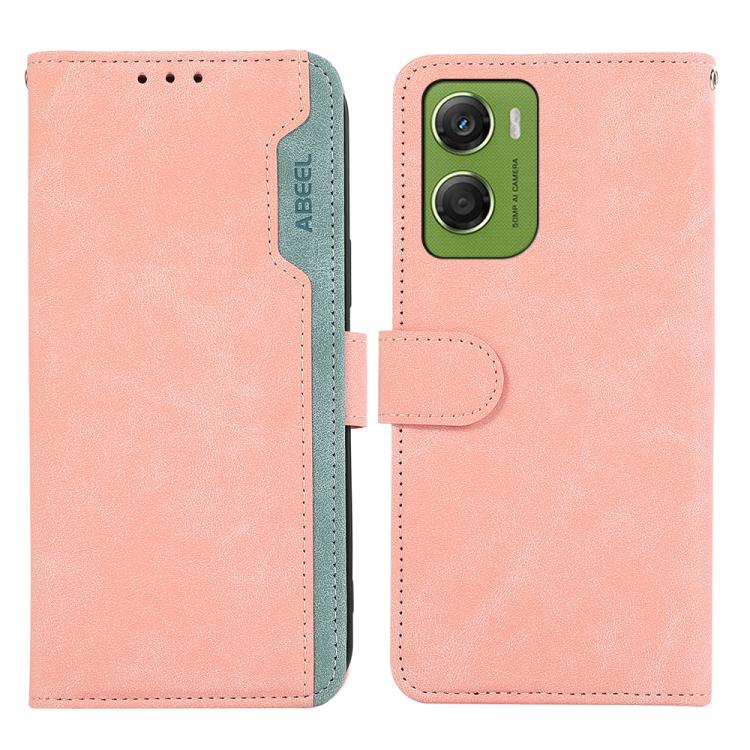 

For Motorola Moto G06 4G ABEEL Color Block Magnetic RFID Leather Phone Case(Pink-Cyan)