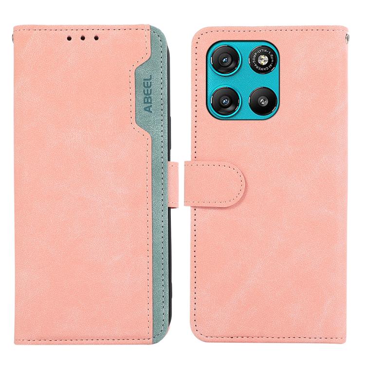 

For Motorola Moto G57 Power/G67 Power ABEEL Color Block Magnetic RFID Leather Phone Case(Pink-Cyan)