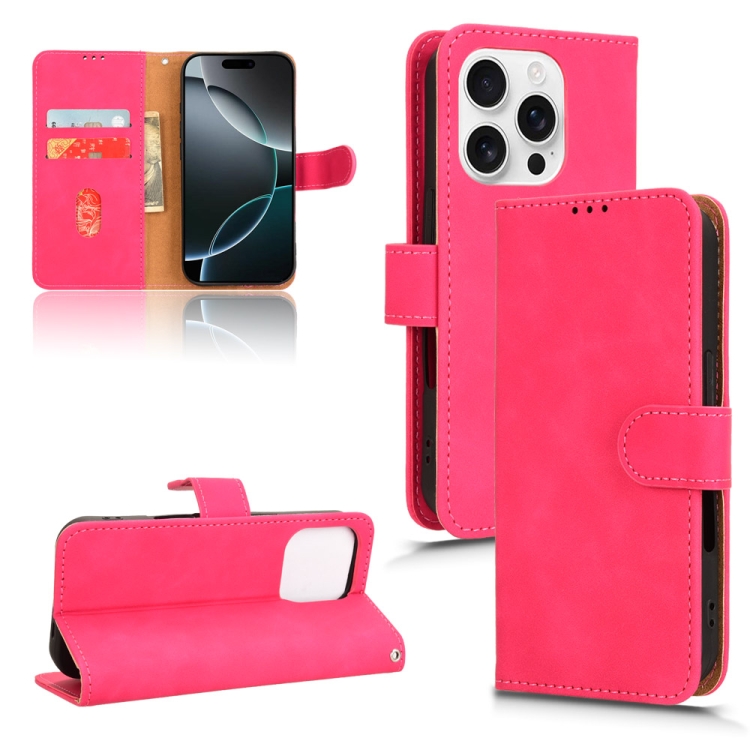 

For iPhone 16 Pro Skin Feel Magnetic Flip Leather Phone Case(Rose Red)