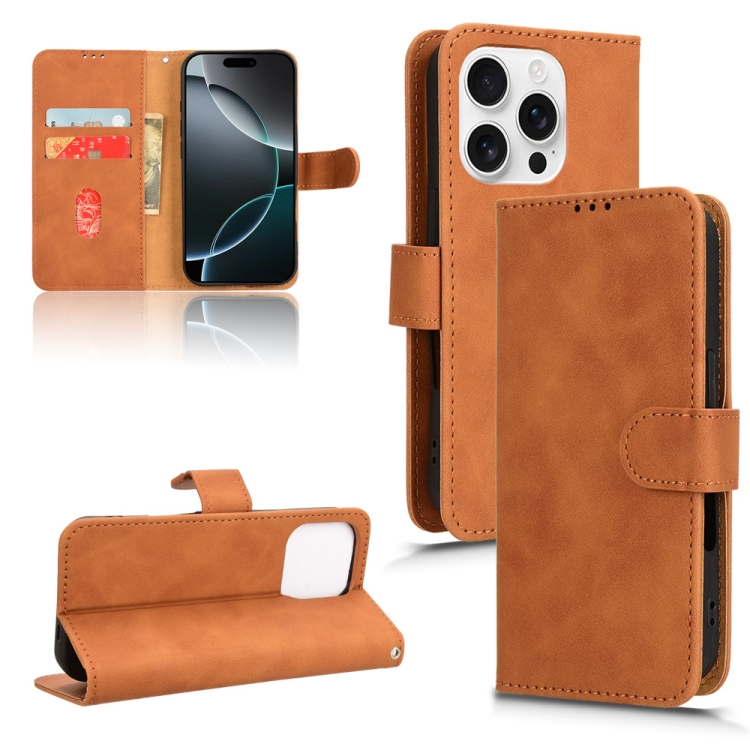 

For iPhone 16 Pro Skin Feel Magnetic Flip Leather Phone Case(Brown)