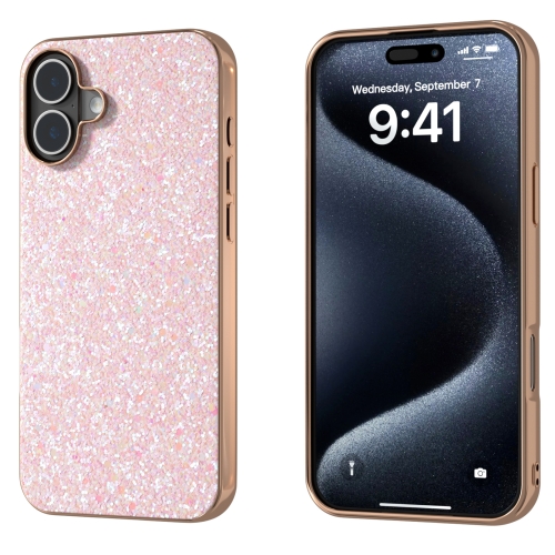 

For iPhone 16 Electroplating Frame Colorful Glitter Phone Case(Pink)