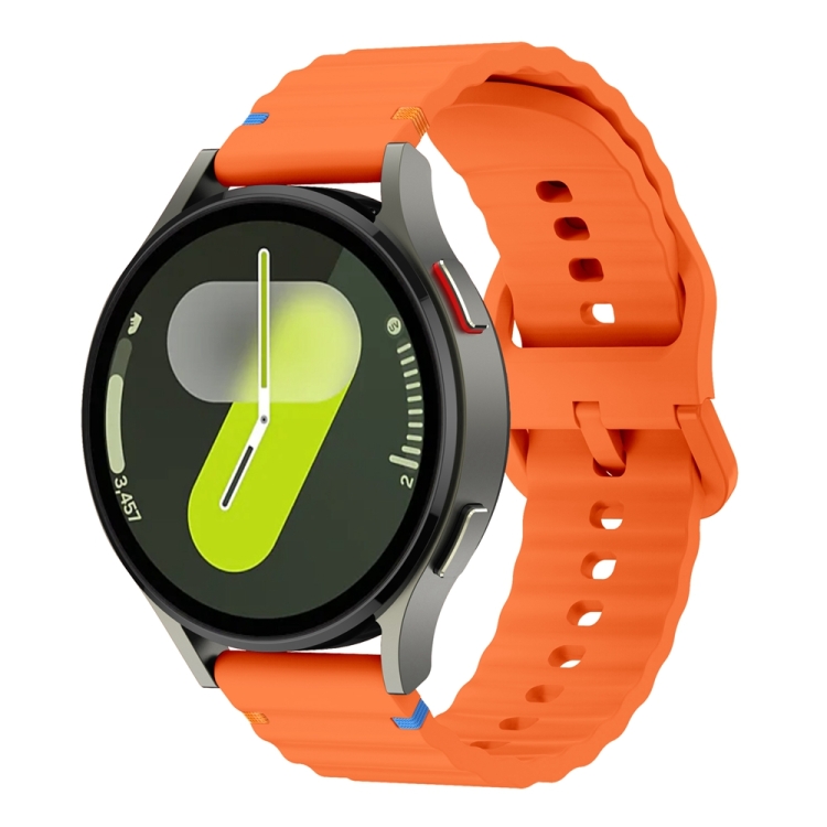 

20mm Wave Pattern Stitched Silicone Watch Band(Orange)