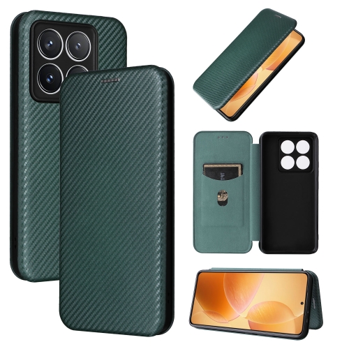 

For Xiaomi 14T Pro Carbon Fiber Texture Flip Leather Phone Case(Green)