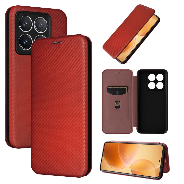

For Xiaomi 14T Pro Carbon Fiber Texture Flip Leather Phone Case(Brown)