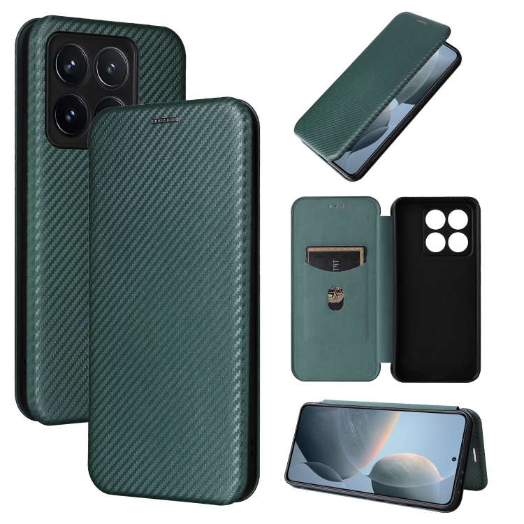 

For Xiaomi 14T Carbon Fiber Texture Flip Leather Phone Case(Green)