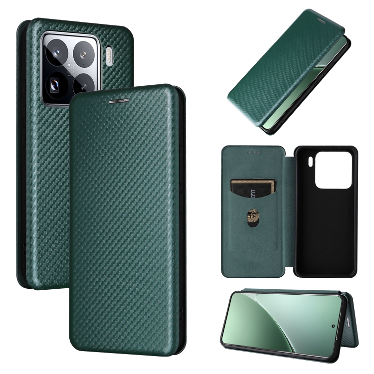 

For Xiaomi 15 Carbon Fiber Texture Flip Leather Phone Case(Green)