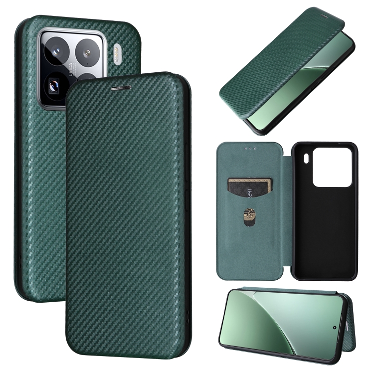 

For Xiaomi 15 Pro Carbon Fiber Texture Flip Leather Phone Case(Green)