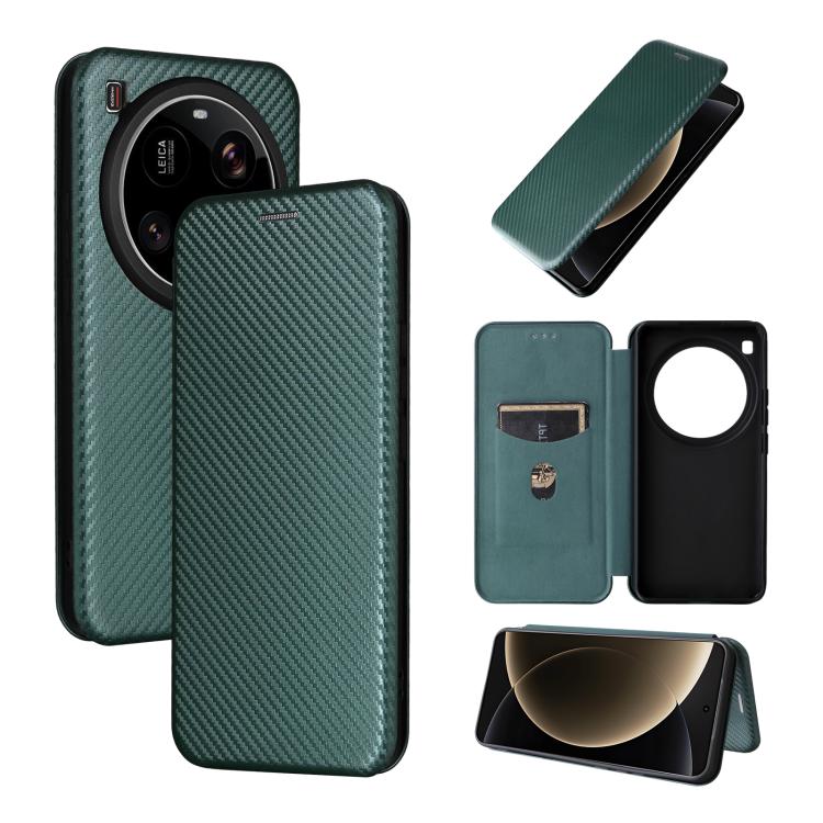 

For Xiaomi 15 Ultra Carbon Fiber Texture Flip Leather Phone Case(Green)