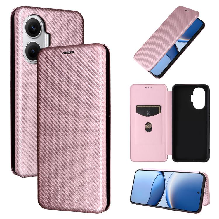 

For Xiaomi Poco F7 5G Global Carbon Fiber Texture Flip Leather Phone Case(Pink)