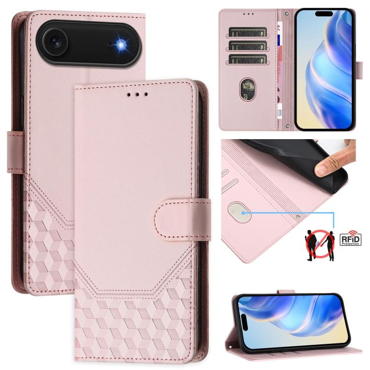 

For iPhone Air Honeycomb Embossing RFID Leather Phone Case(Pink)