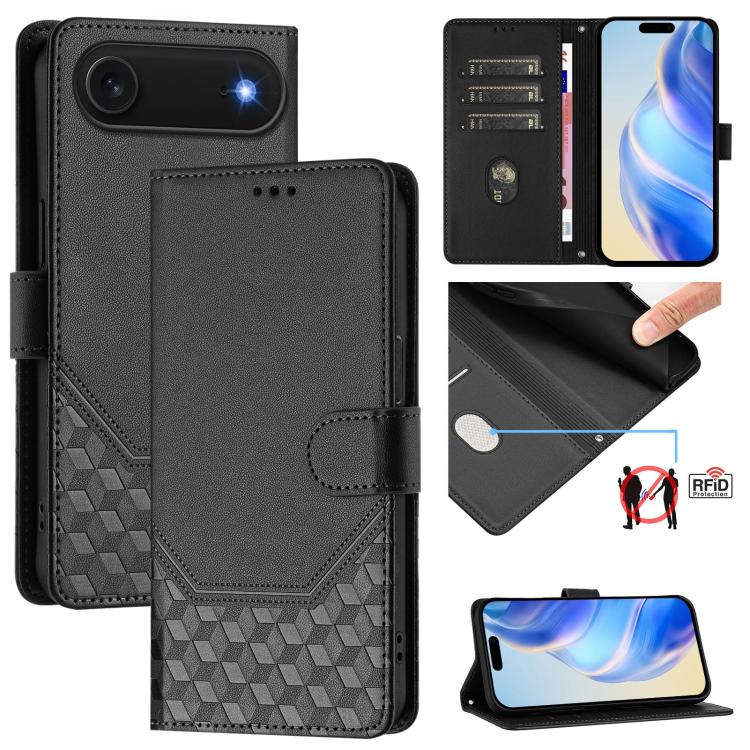 

For iPhone Air Honeycomb Embossing RFID Leather Phone Case(Black)