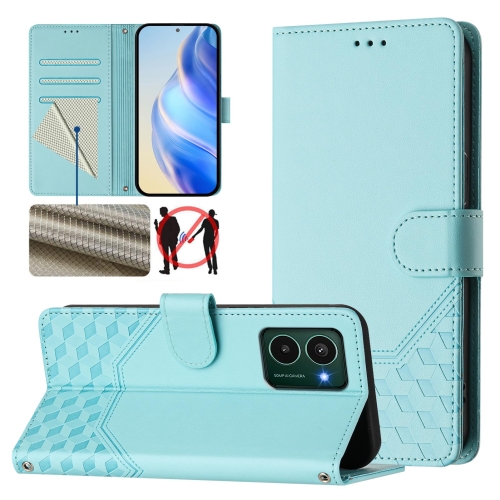 

For HMD Pulse Pro / Pulse / Pulse+ Honeycomb Embossing RFID Leather Phone Case(Mint Green)