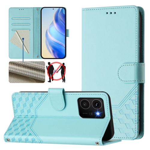 

For HMD Skyline Honeycomb Embossing RFID Leather Phone Case(Mint Green)