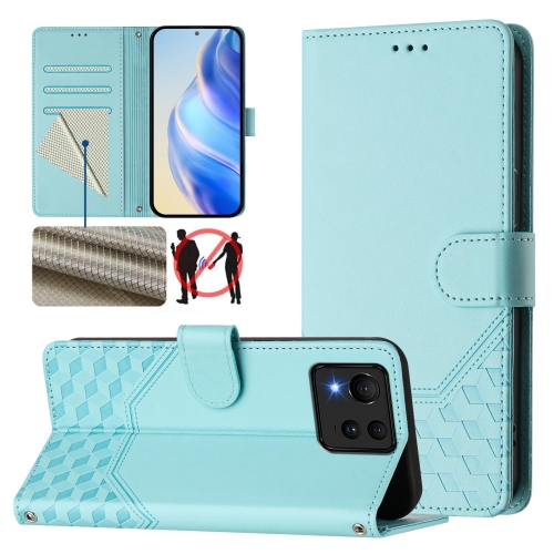 

For Asus Zenfone 11 Ultra Honeycomb Embossing RFID Leather Phone Case(Mint Green)