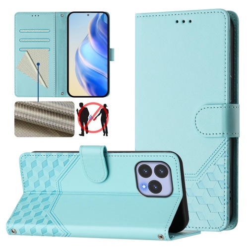 

For Wiko T60 Honeycomb Embossing RFID Leather Phone Case(Mint Green)