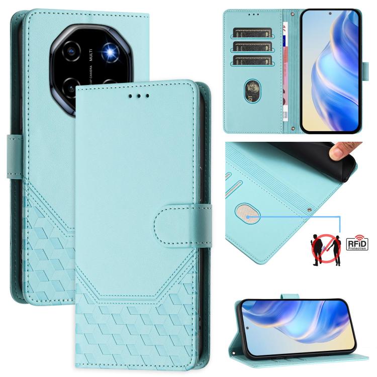 

For Blackview SHARK 6 Honeycomb Embossing RFID Leather Phone Case(Mint Green)