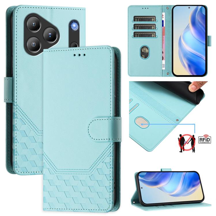

For Blackview Wave 7C Honeycomb Embossing RFID Leather Phone Case(Mint Green)