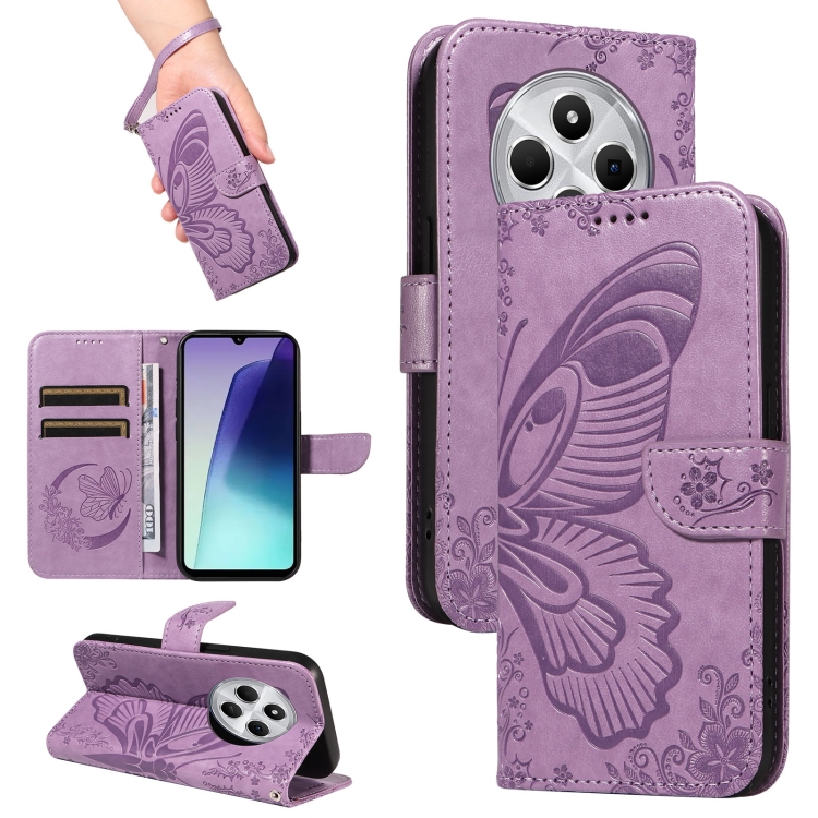

For Redmi 14C 4G Swallowtail Butterfly Embossed Leather Phone Case(Purple)