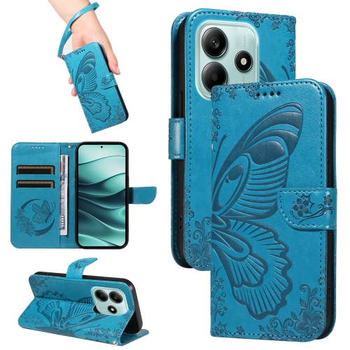 

For Redmi Note 14 5G Swallowtail Butterfly Embossed Leather Phone Case(Blue)