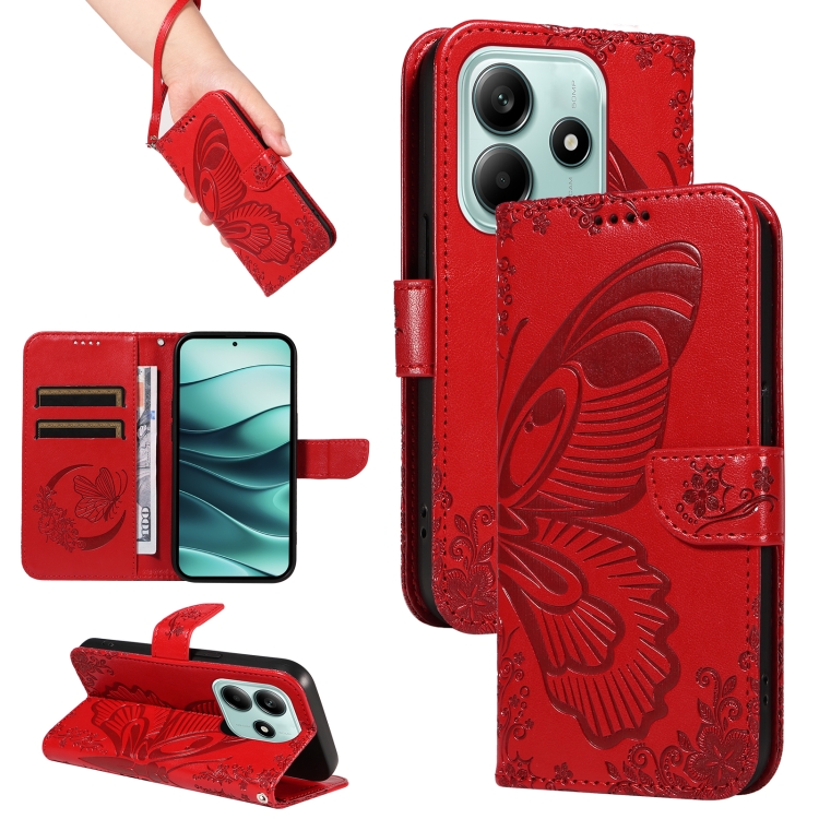 

For Redmi Note 14 5G Swallowtail Butterfly Embossed Leather Phone Case(Red)