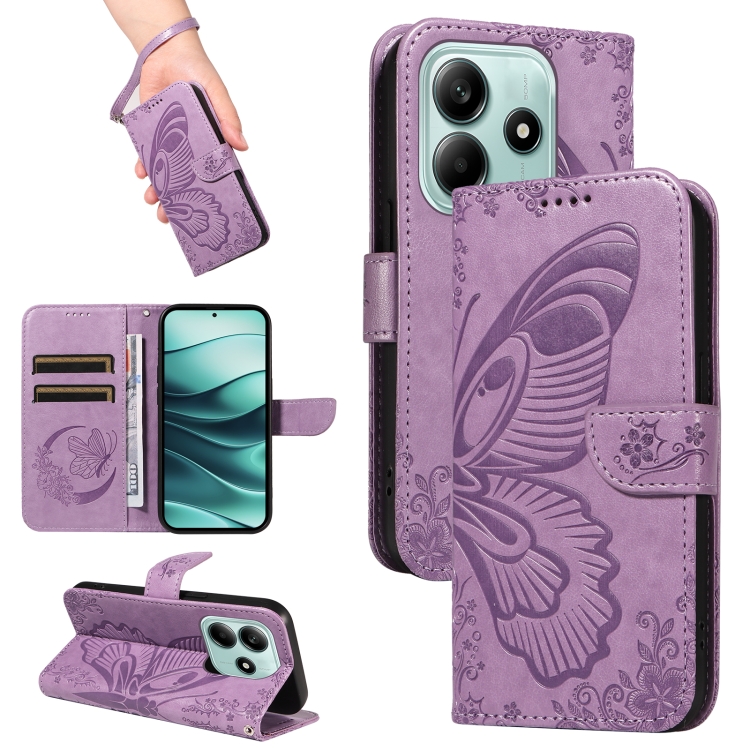 

For Redmi Note 14 5G Swallowtail Butterfly Embossed Leather Phone Case(Purple)