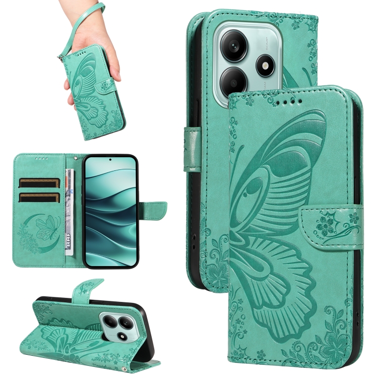 

For Redmi Note 14 5G Swallowtail Butterfly Embossed Leather Phone Case(Green)