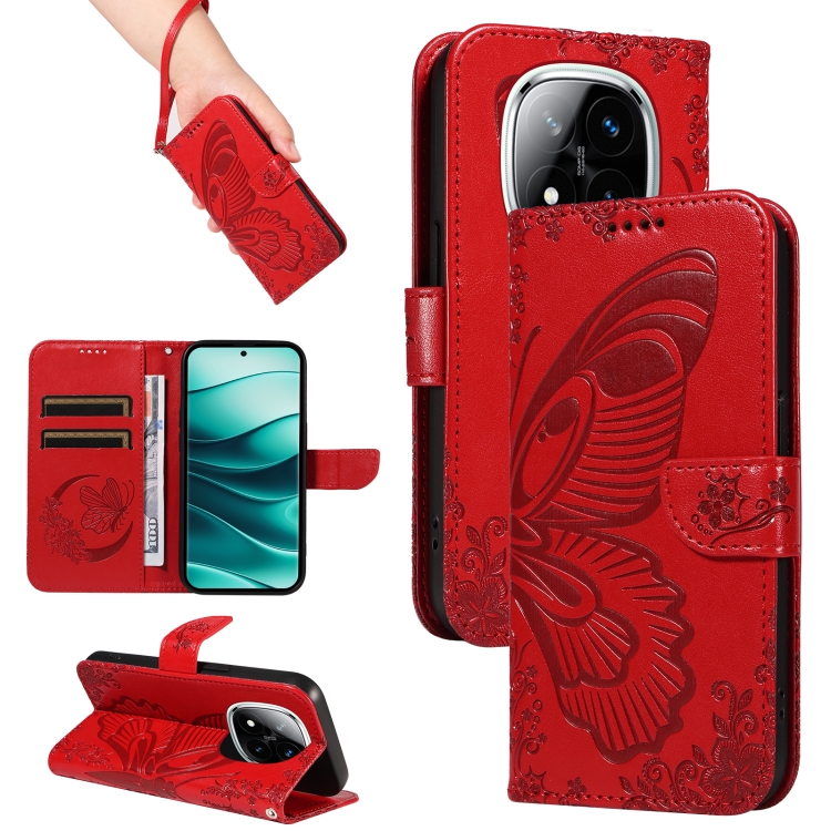 

For Redmi Note 14 Pro / 14 Pro+ 5G Swallowtail Butterfly Embossed Leather Phone Case(Red)