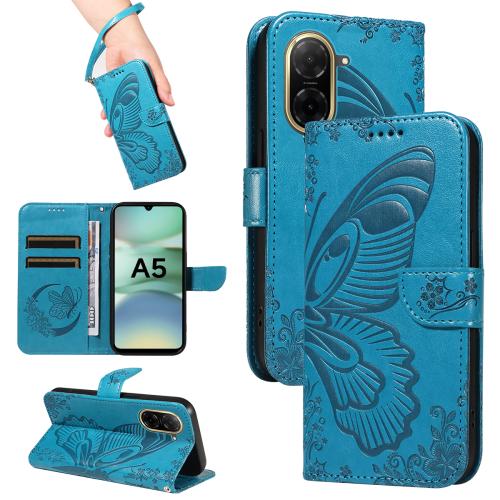 

For Redmi A5 4G 173.3mm Swallowtail Butterfly Embossed Leather Phone Case(Blue)