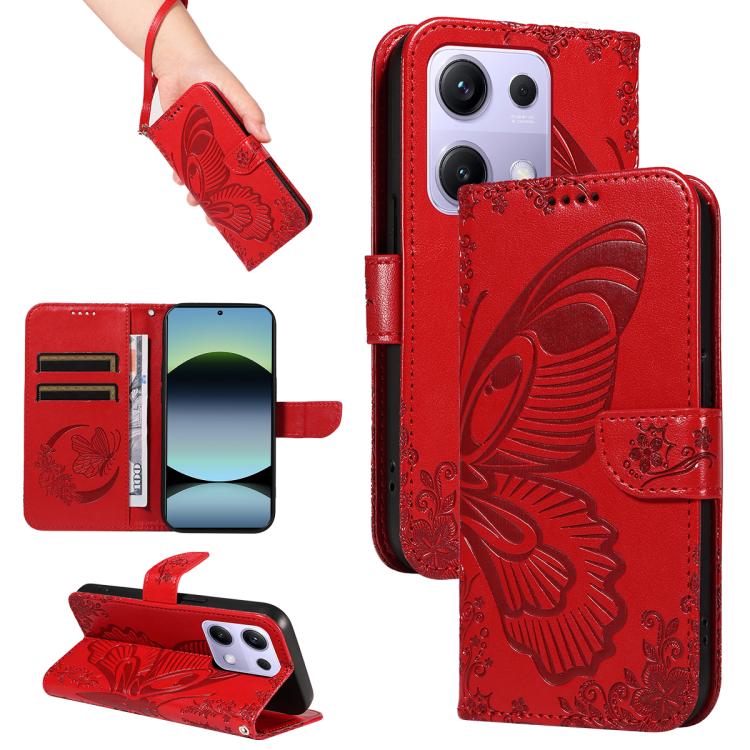 

For Redmi Note 14S 4G / Note 13 Pro 4G Swallowtail Butterfly Embossed Leather Phone Case(Red)